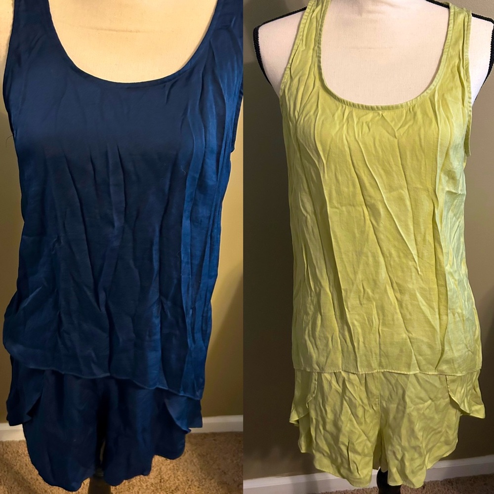 LOFT sleep navy and lime satin pajamas set
